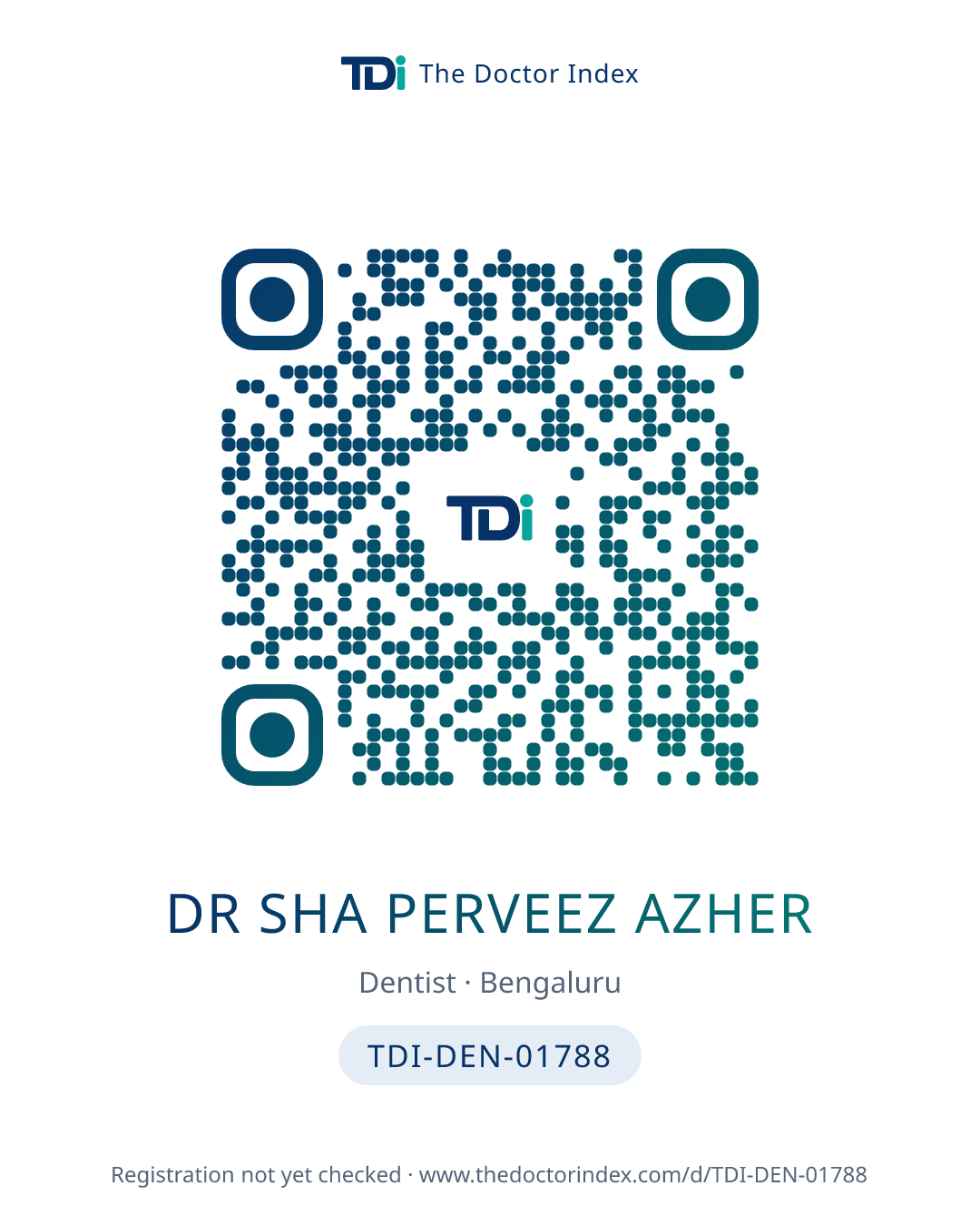 QR card for Dr Sha Perveez Azher, TDI-DEN-01788