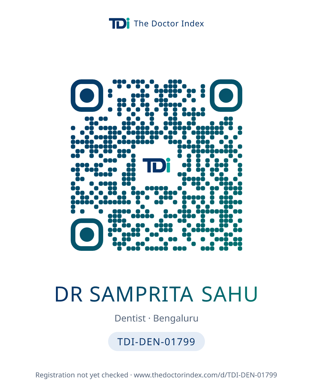 QR card for Dr Samprita Sahu, TDI-DEN-01799