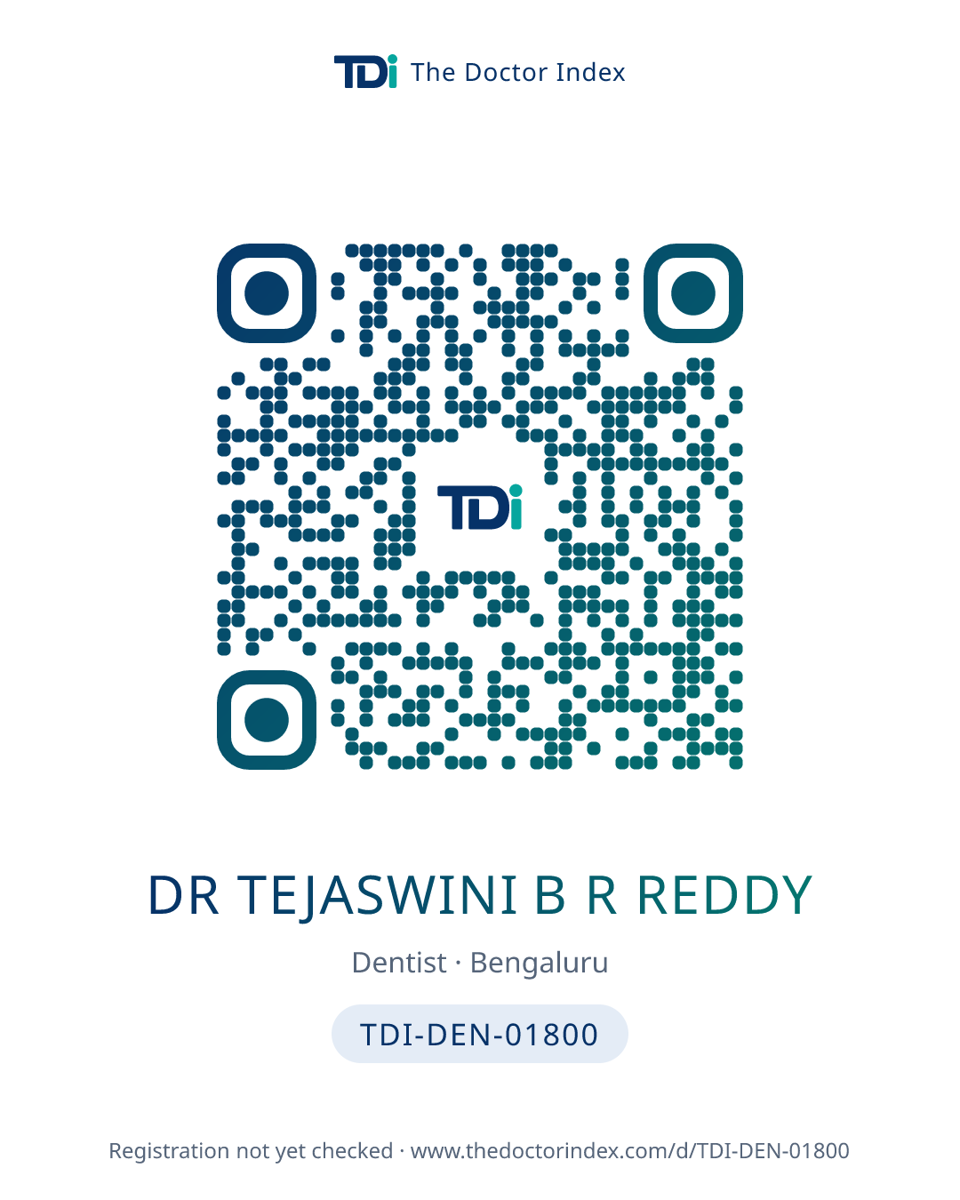 QR card for Dr Tejaswini B R Reddy, TDI-DEN-01800