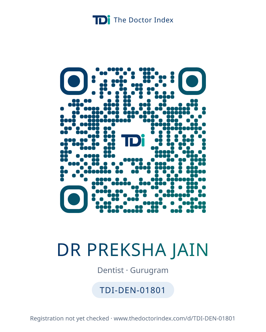 QR card for Dr Preksha Jain, TDI-DEN-01801