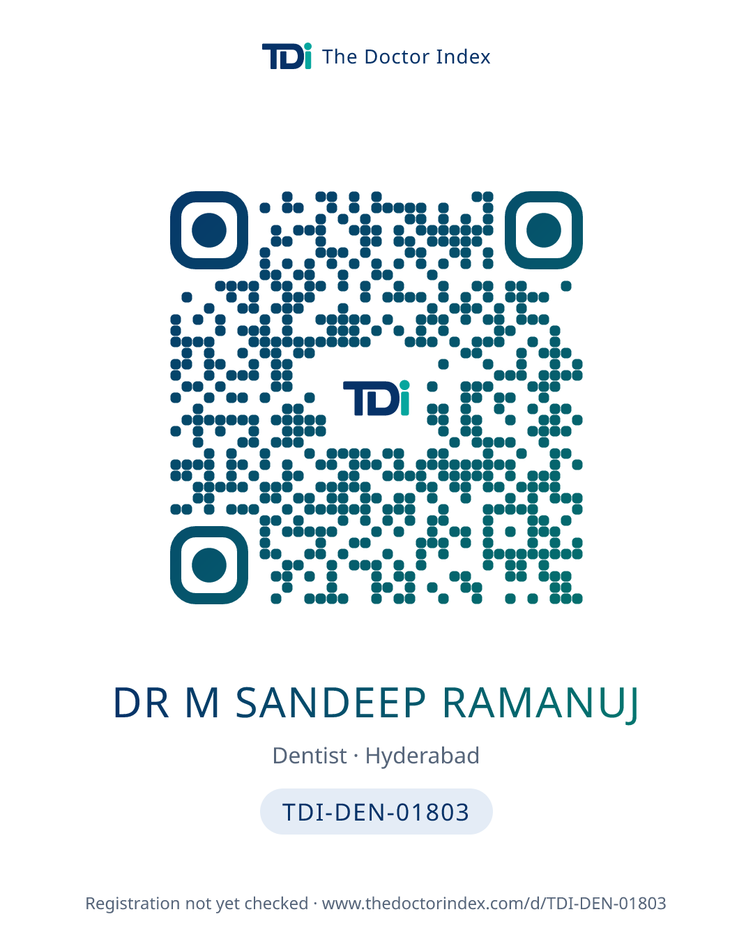 QR card for Dr M Sandeep Ramanuj, TDI-DEN-01803