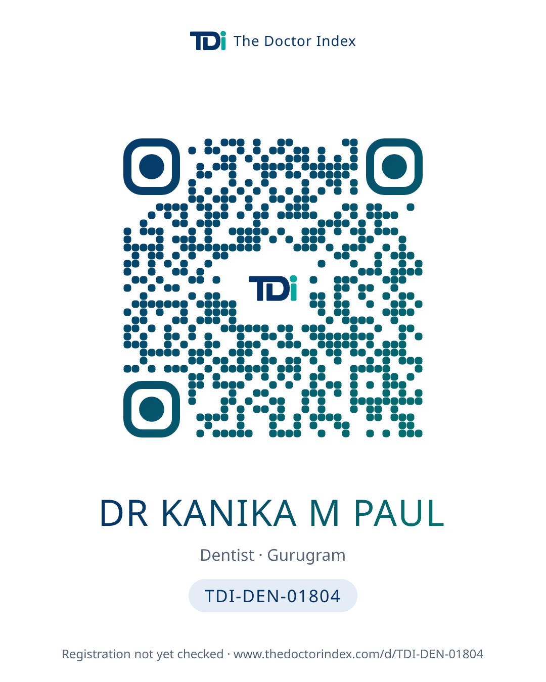 QR card for Dr Kanika M Paul, TDI-DEN-01804