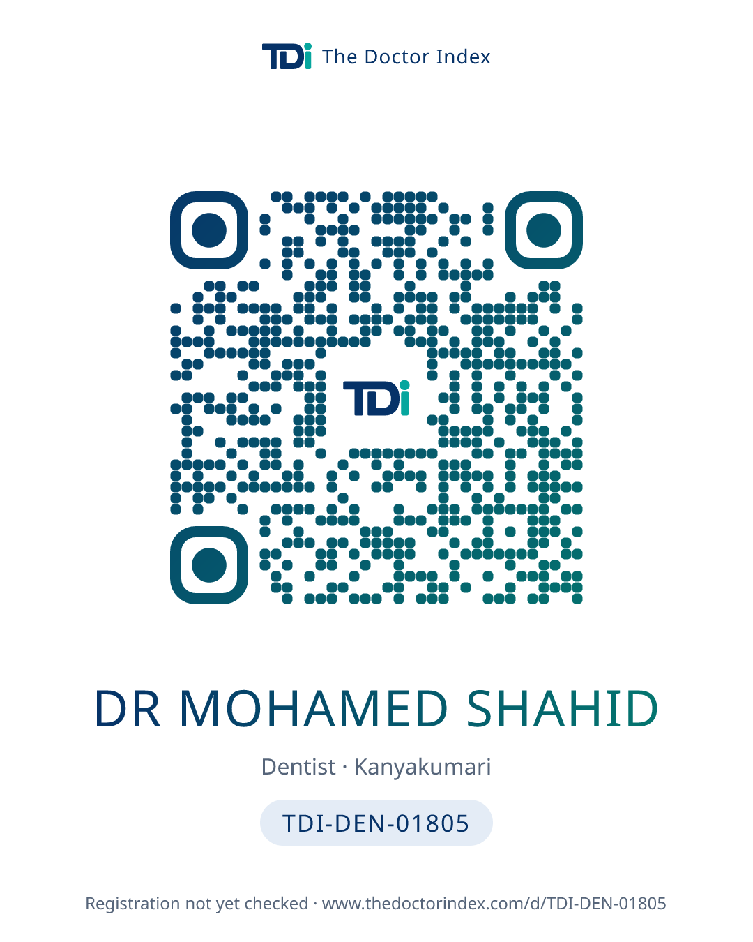 QR card for Dr Mohamed Shahid, TDI-DEN-01805