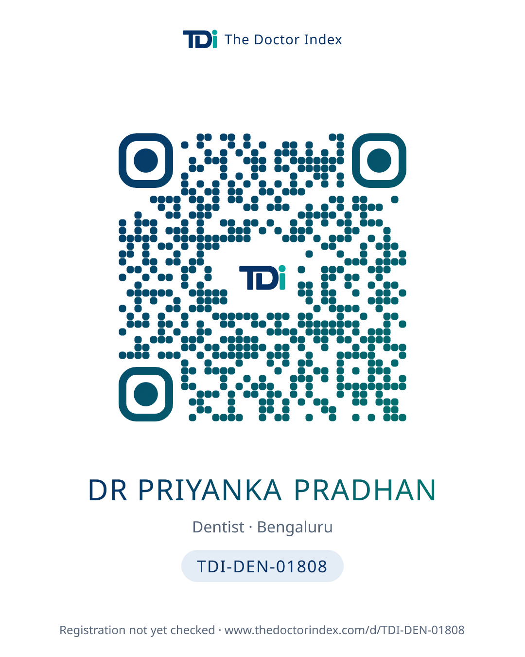 QR card for Dr Priyanka Pradhan, TDI-DEN-01808