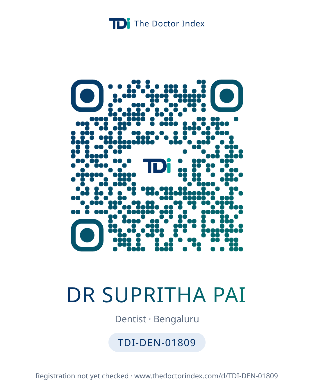 QR card for Dr Supritha Pai, TDI-DEN-01809