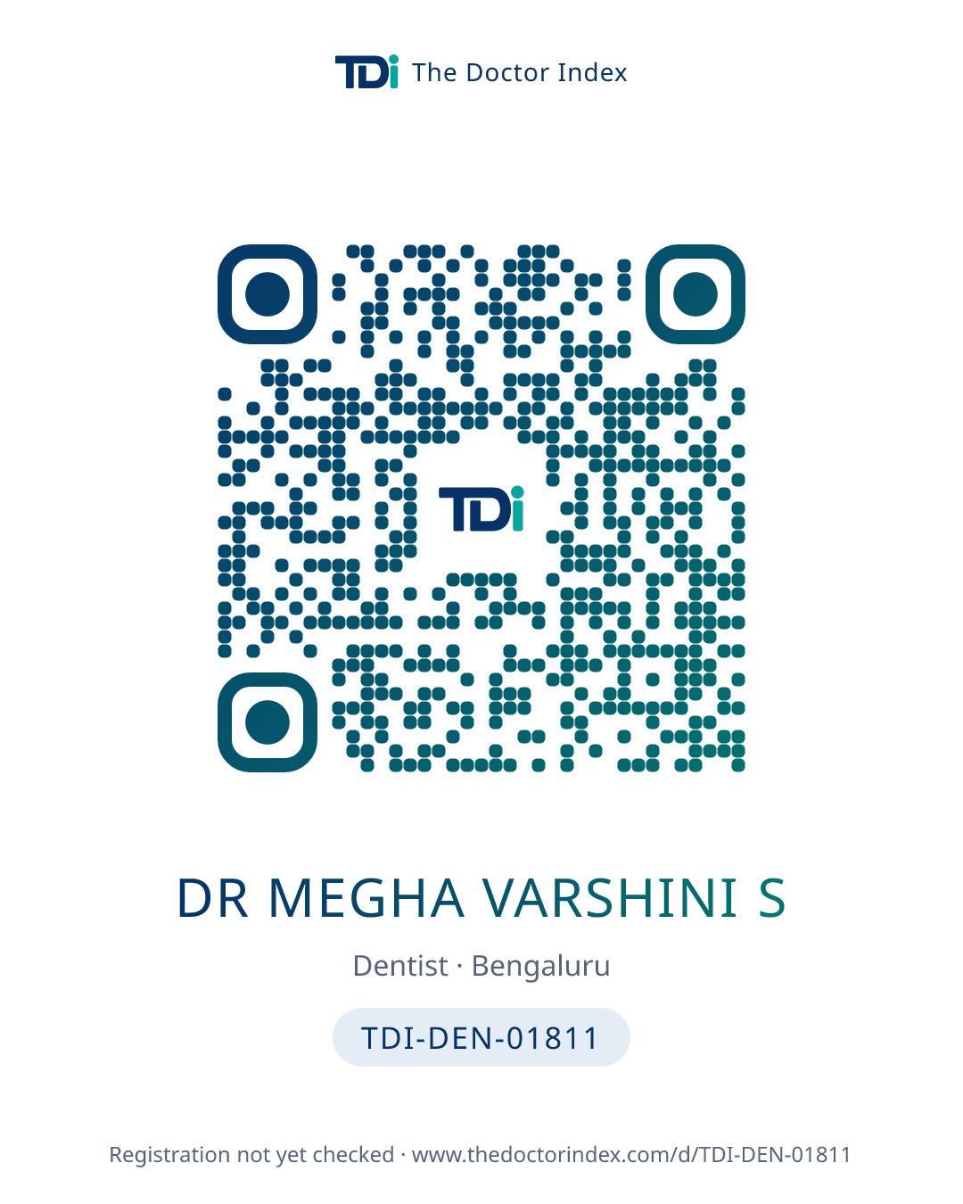 QR card for Dr Megha Varshini S, TDI-DEN-01811