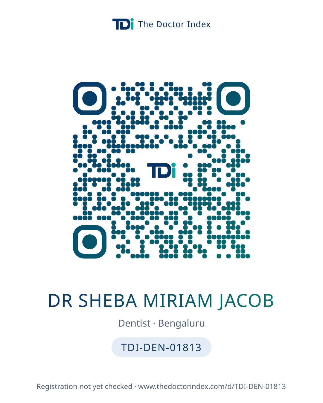 QR card for Dr Sheba Miriam Jacob, TDI-DEN-01813
