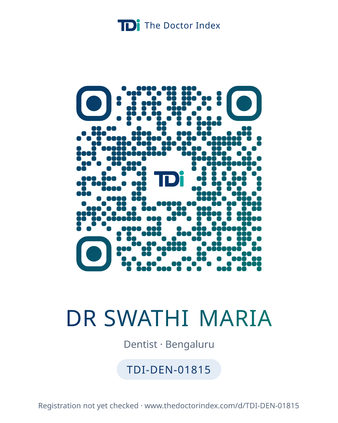 QR card for Dr Swathi Maria, TDI-DEN-01815