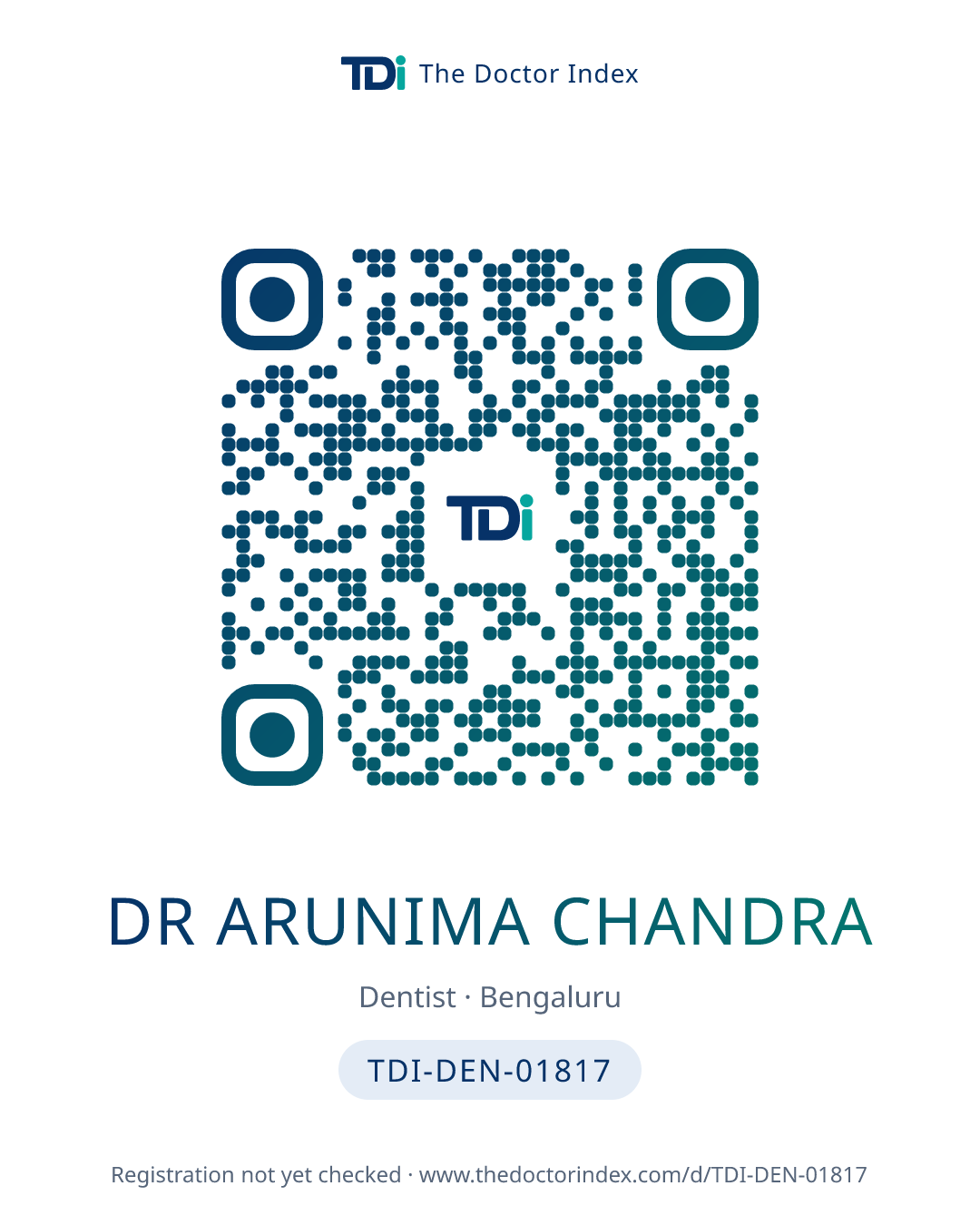 QR card for Dr Arunima Chandra, TDI-DEN-01817
