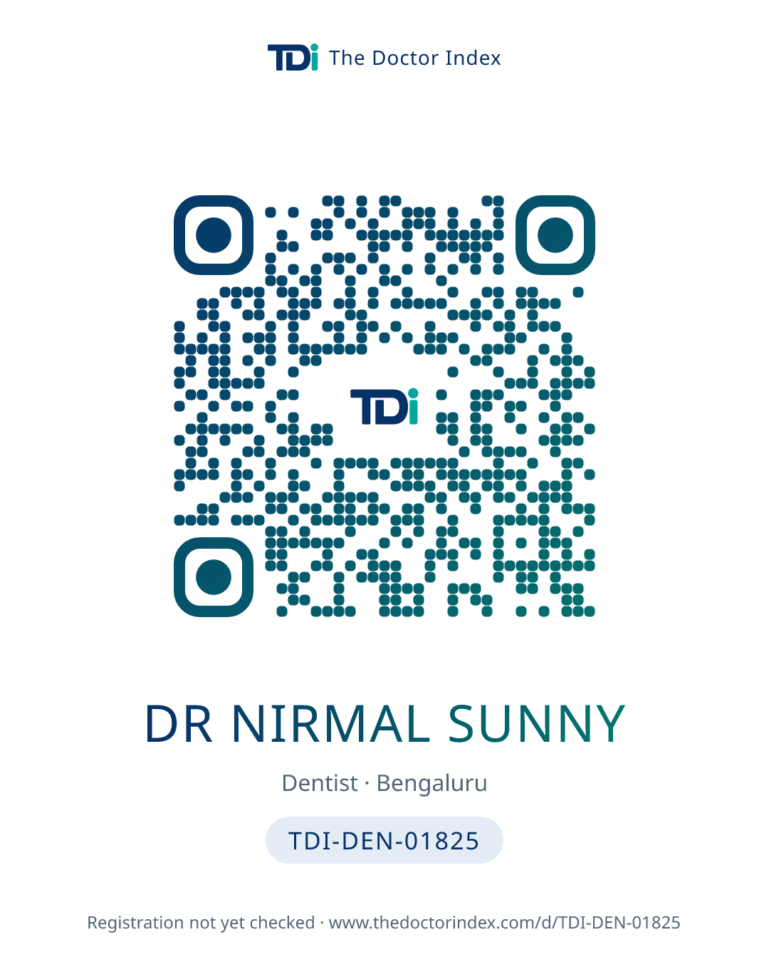 QR card for Dr Nirmal Sunny, TDI-DEN-01825