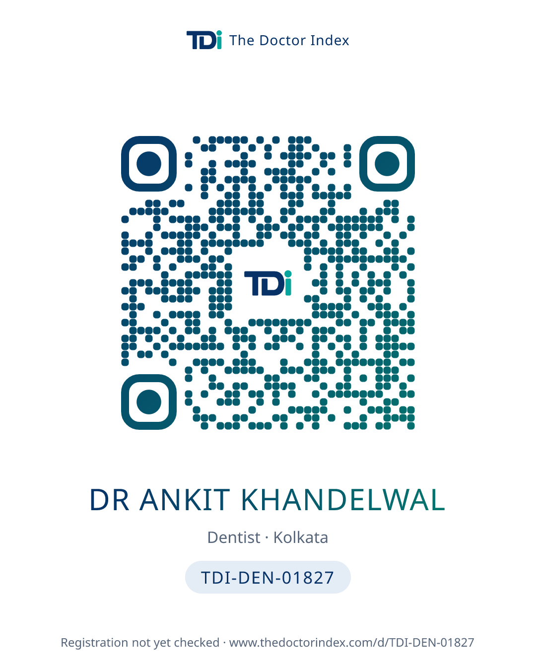 QR card for Dr Ankit Khandelwal, TDI-DEN-01827