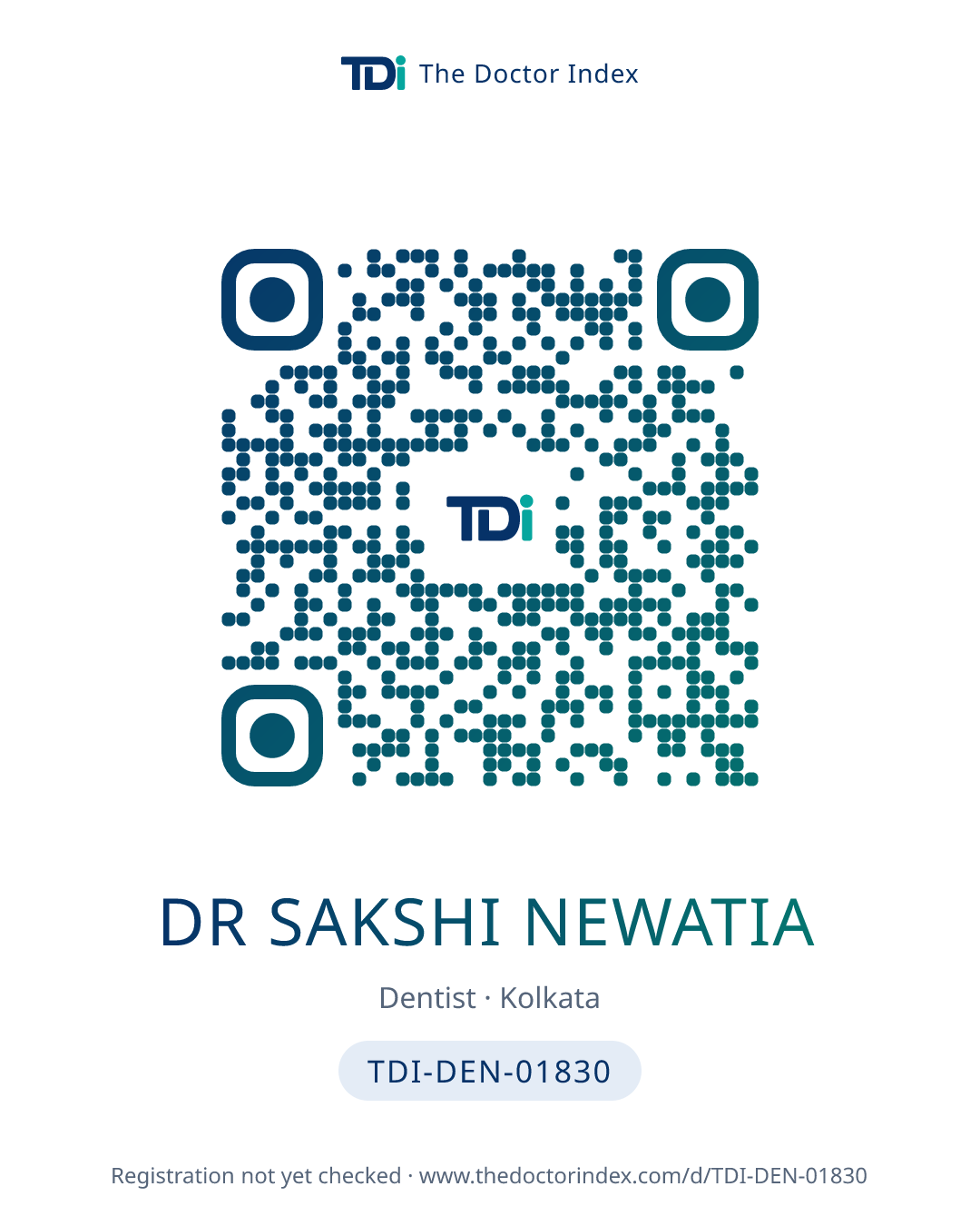 QR card for Dr Sakshi Newatia, TDI-DEN-01830