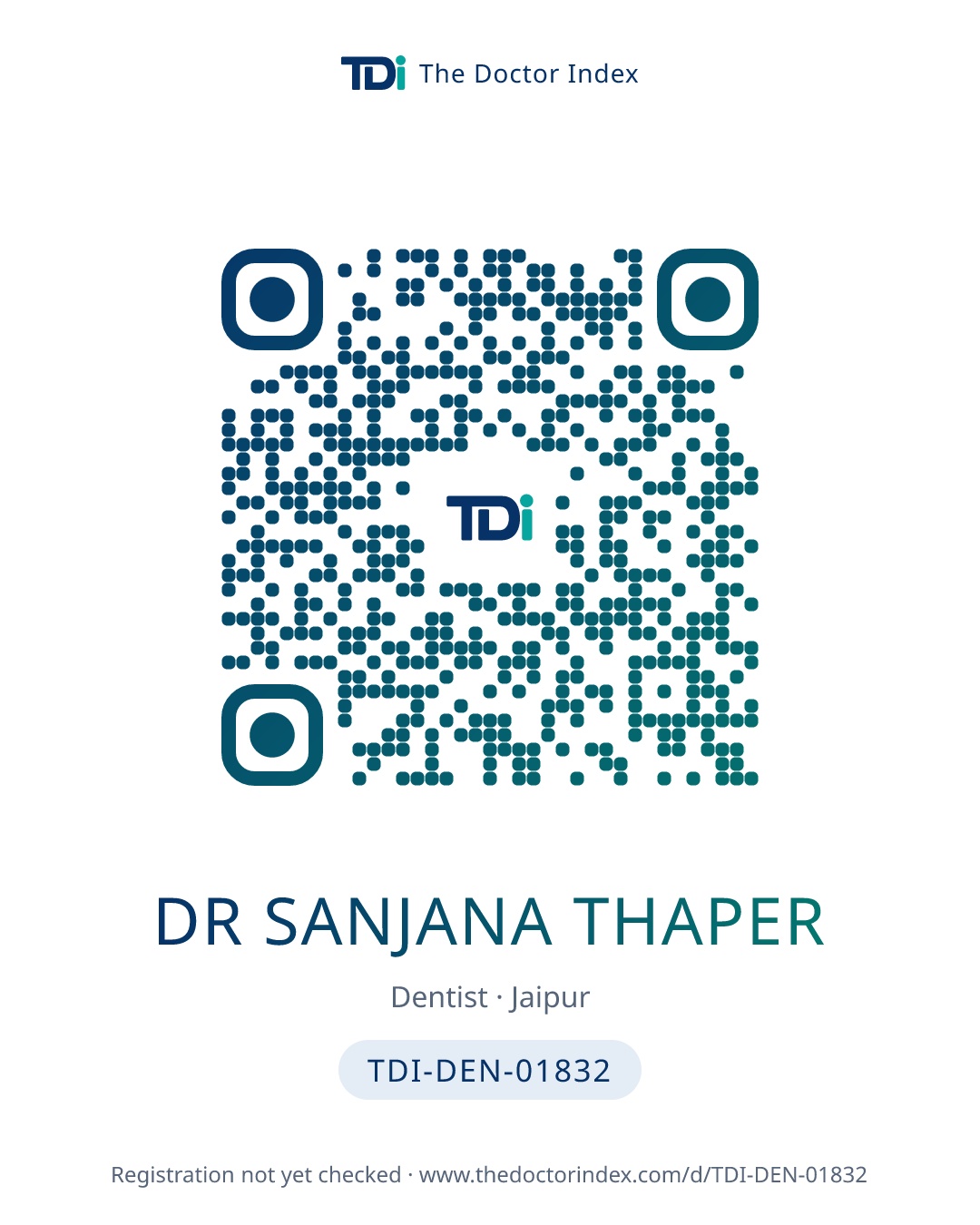 QR card for Dr Sanjana Thaper, TDI-DEN-01832
