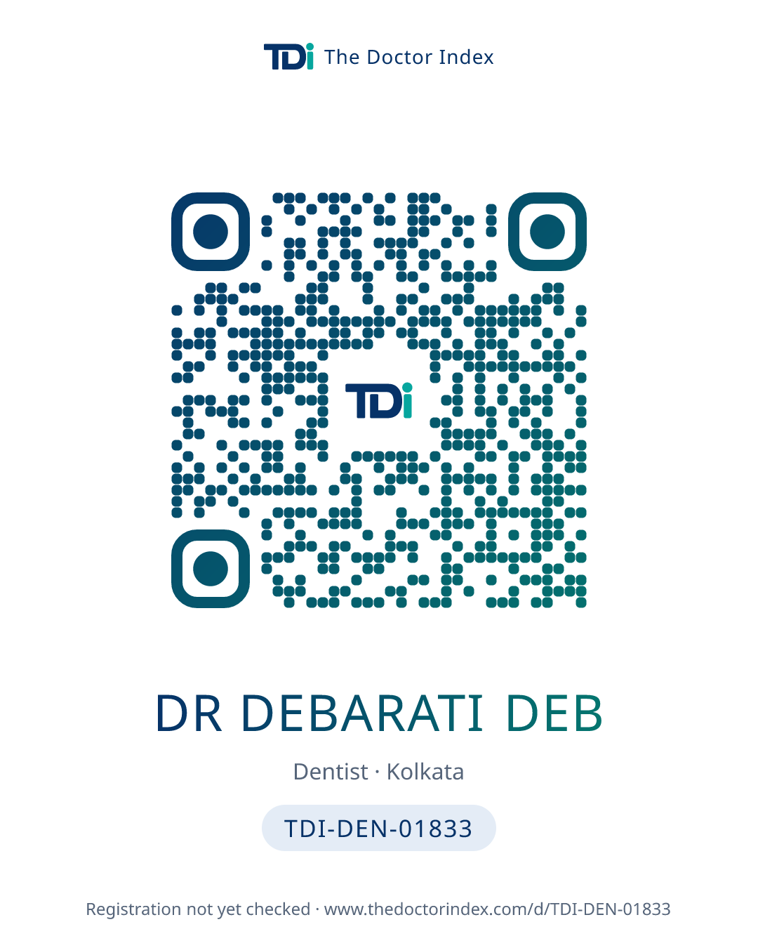 QR card for Dr Debarati Deb, TDI-DEN-01833