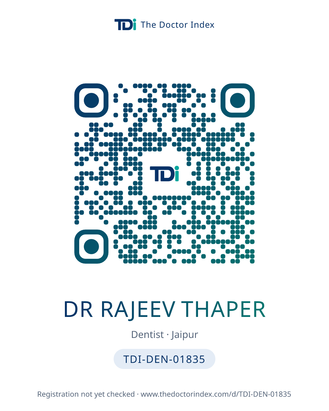 QR card for Dr Rajeev Thaper, TDI-DEN-01835
