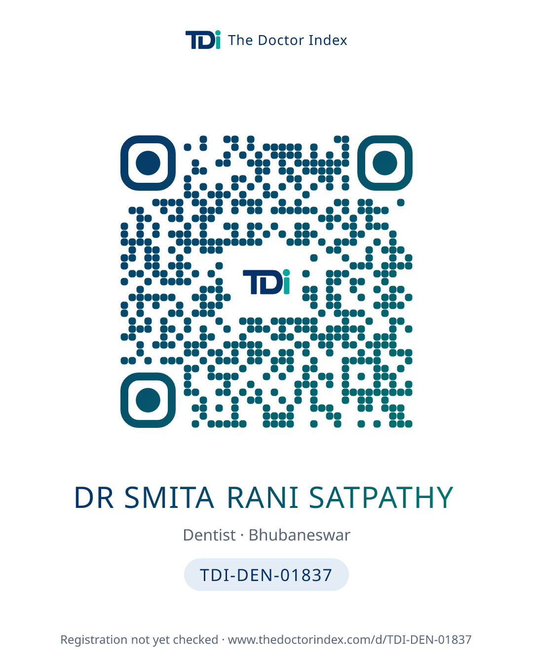QR card for Dr Smita Rani Satpathy, TDI-DEN-01837