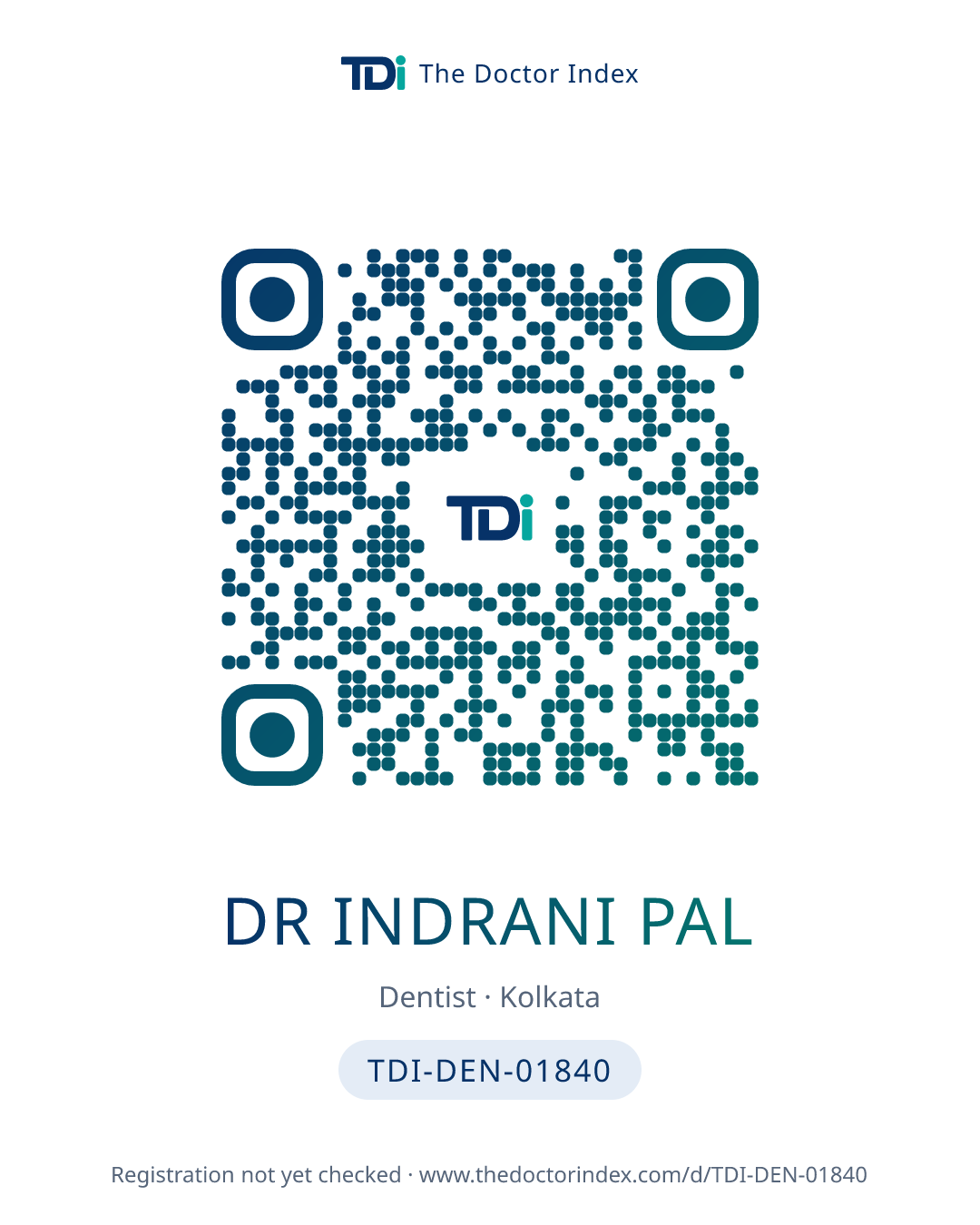 QR card for Dr Indrani Pal, TDI-DEN-01840