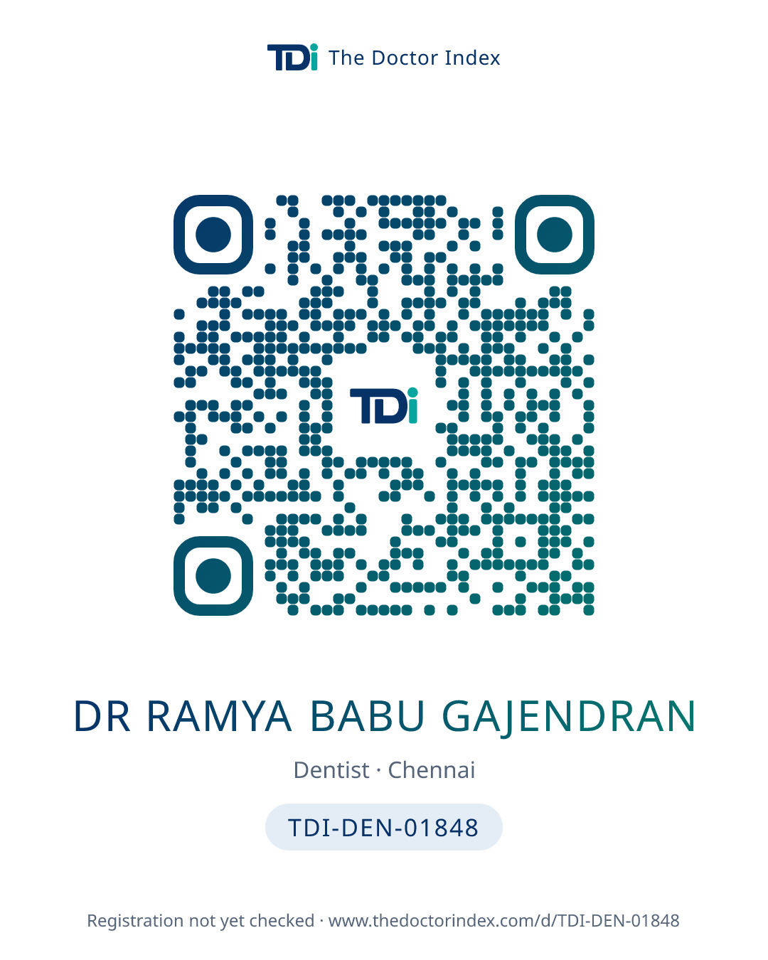 QR card for Dr Ramya Babu Gajendran, TDI-DEN-01848