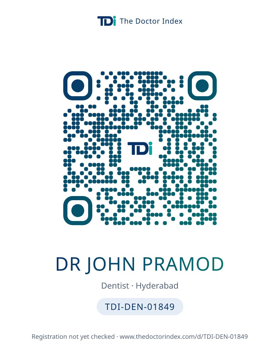 QR card for Dr John Pramod, TDI-DEN-01849