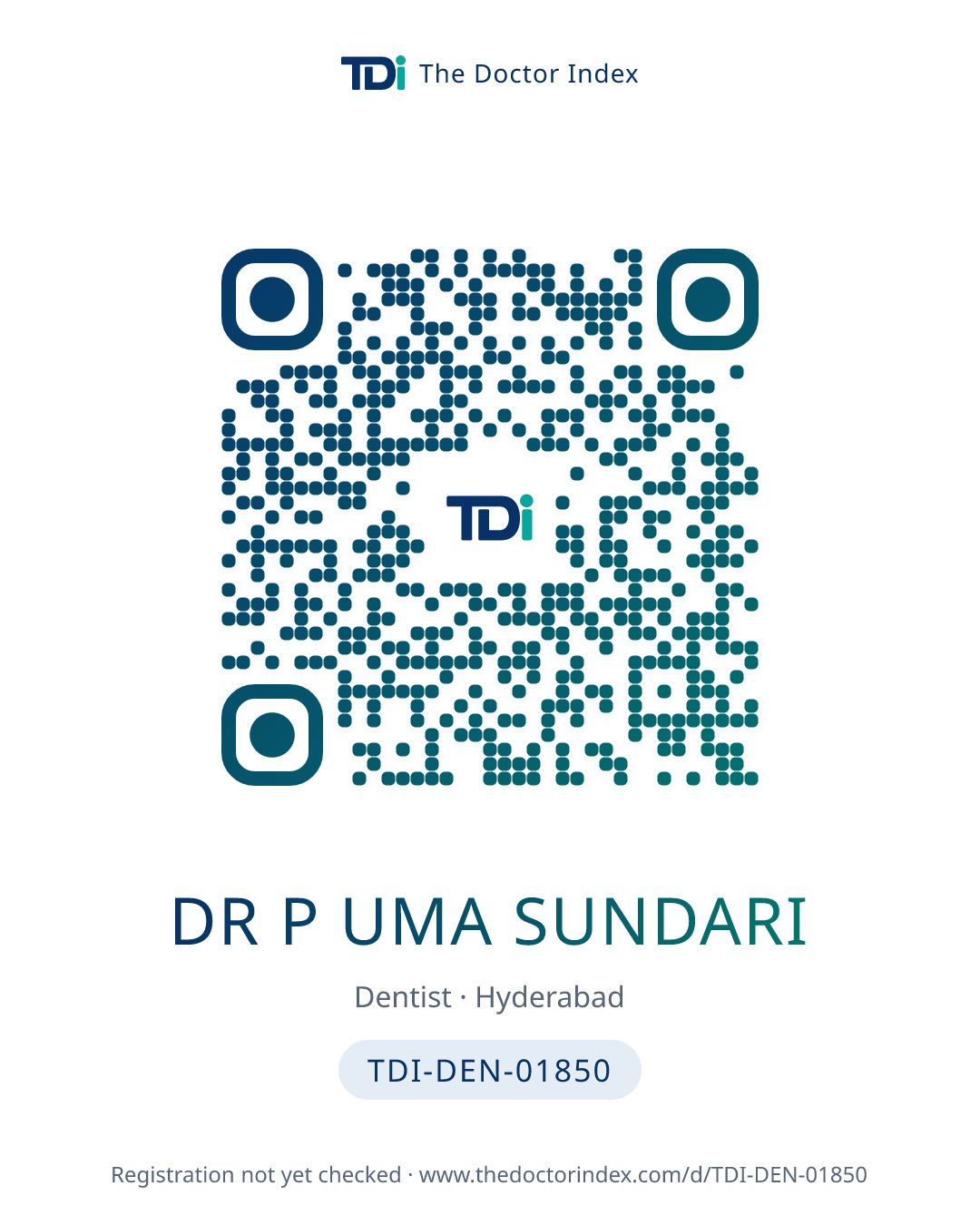 QR card for Dr P Uma Sundari, TDI-DEN-01850