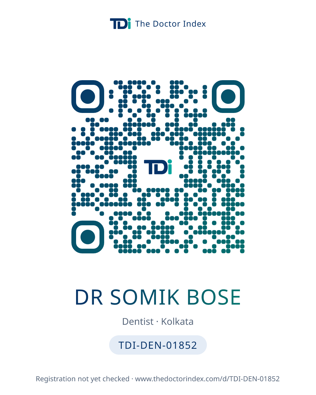 QR card for Dr Somik Bose, TDI-DEN-01852