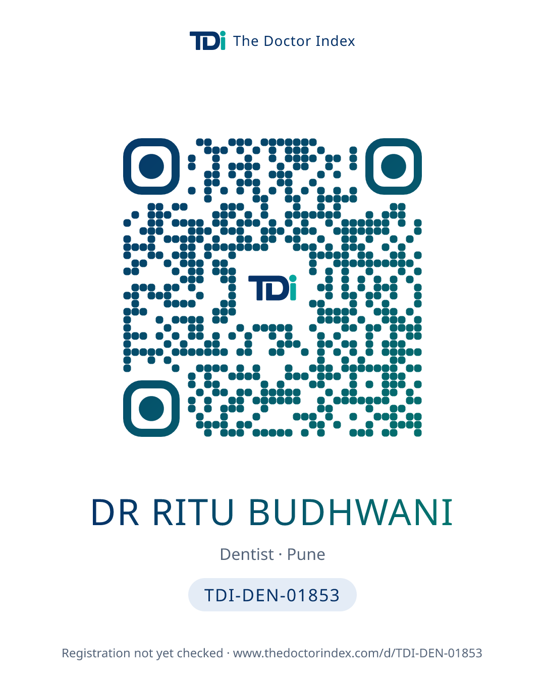 QR card for Dr Ritu Budhwani, TDI-DEN-01853
