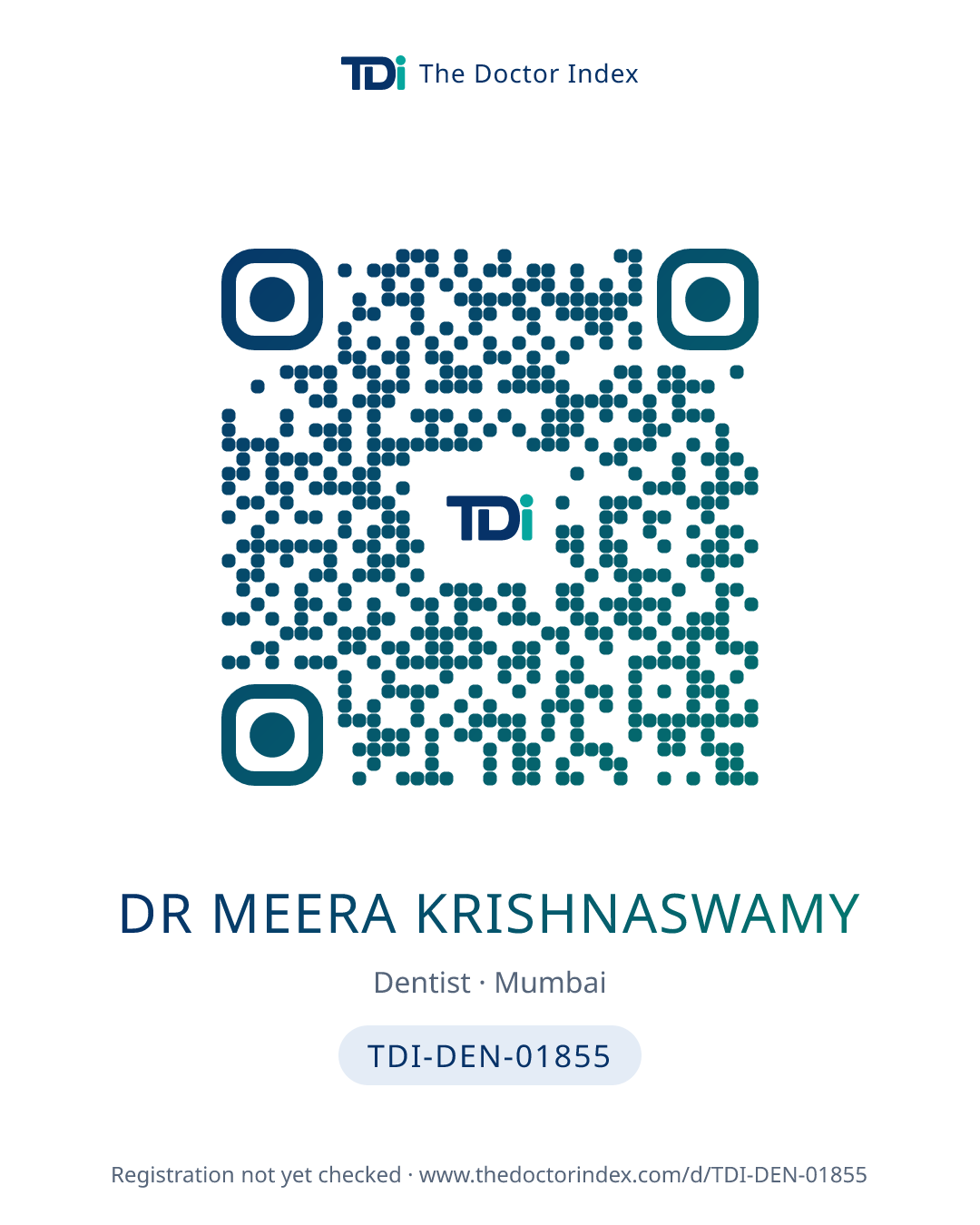 QR card for Dr Meera Krishnaswamy, TDI-DEN-01855