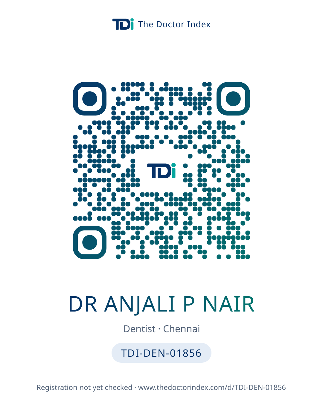 QR card for Dr Anjali P Nair, TDI-DEN-01856