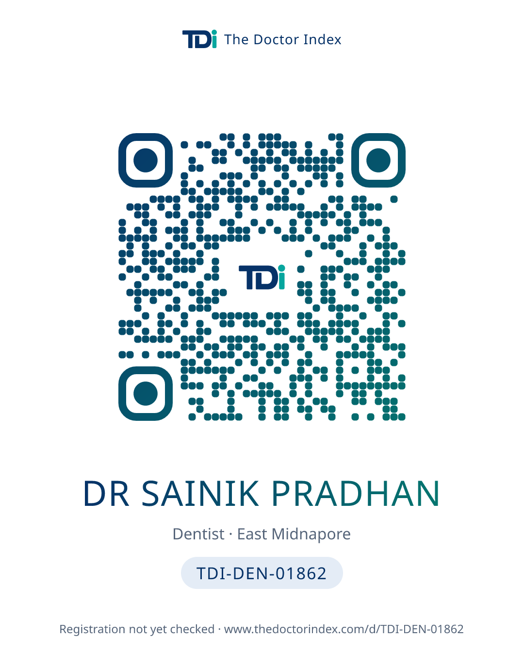 QR card for Dr Sainik Pradhan, TDI-DEN-01862
