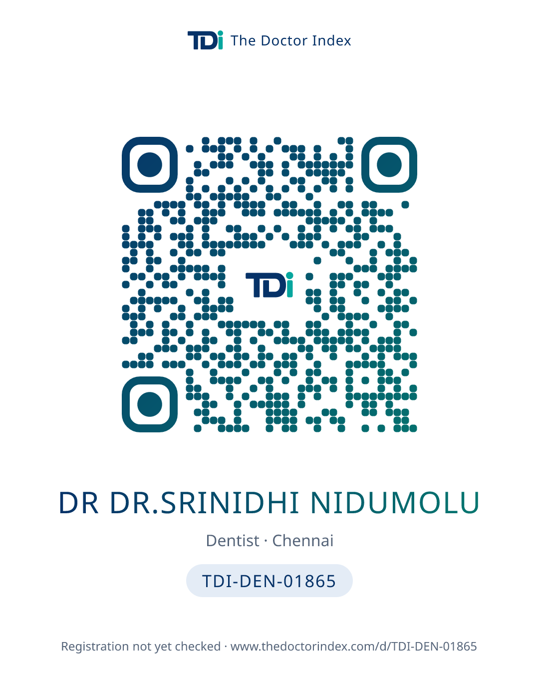 QR card for Dr Dr.srinidhi Nidumolu, TDI-DEN-01865