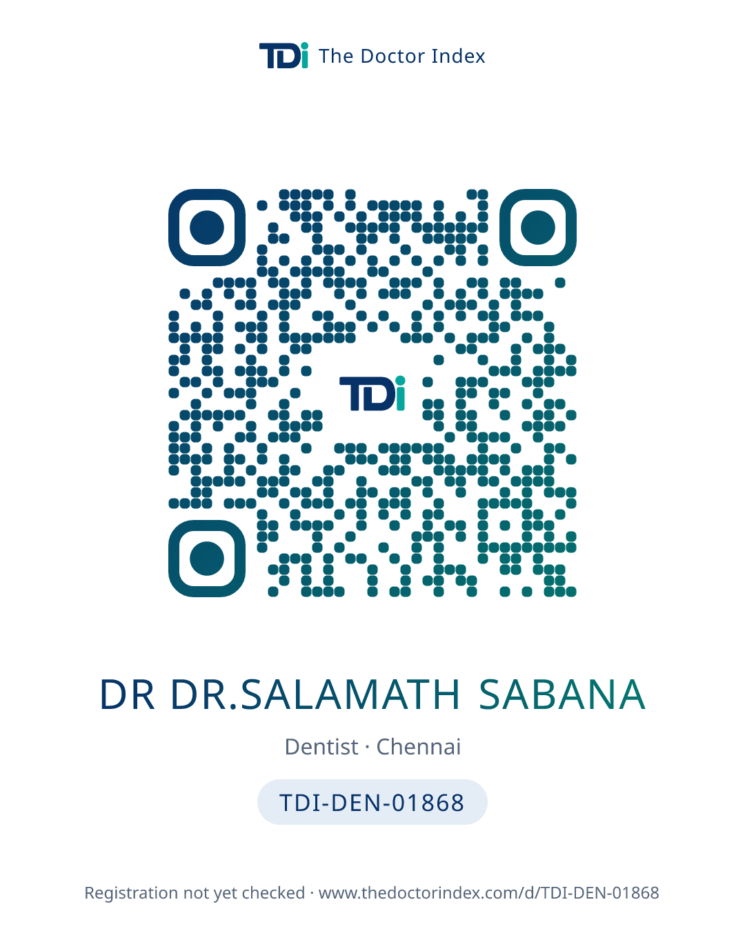 QR card for Dr Dr.salamath Sabana, TDI-DEN-01868