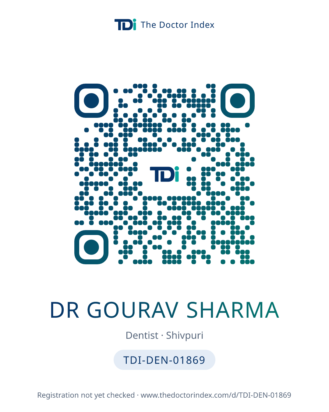 QR card for Dr Gourav Sharma, TDI-DEN-01869