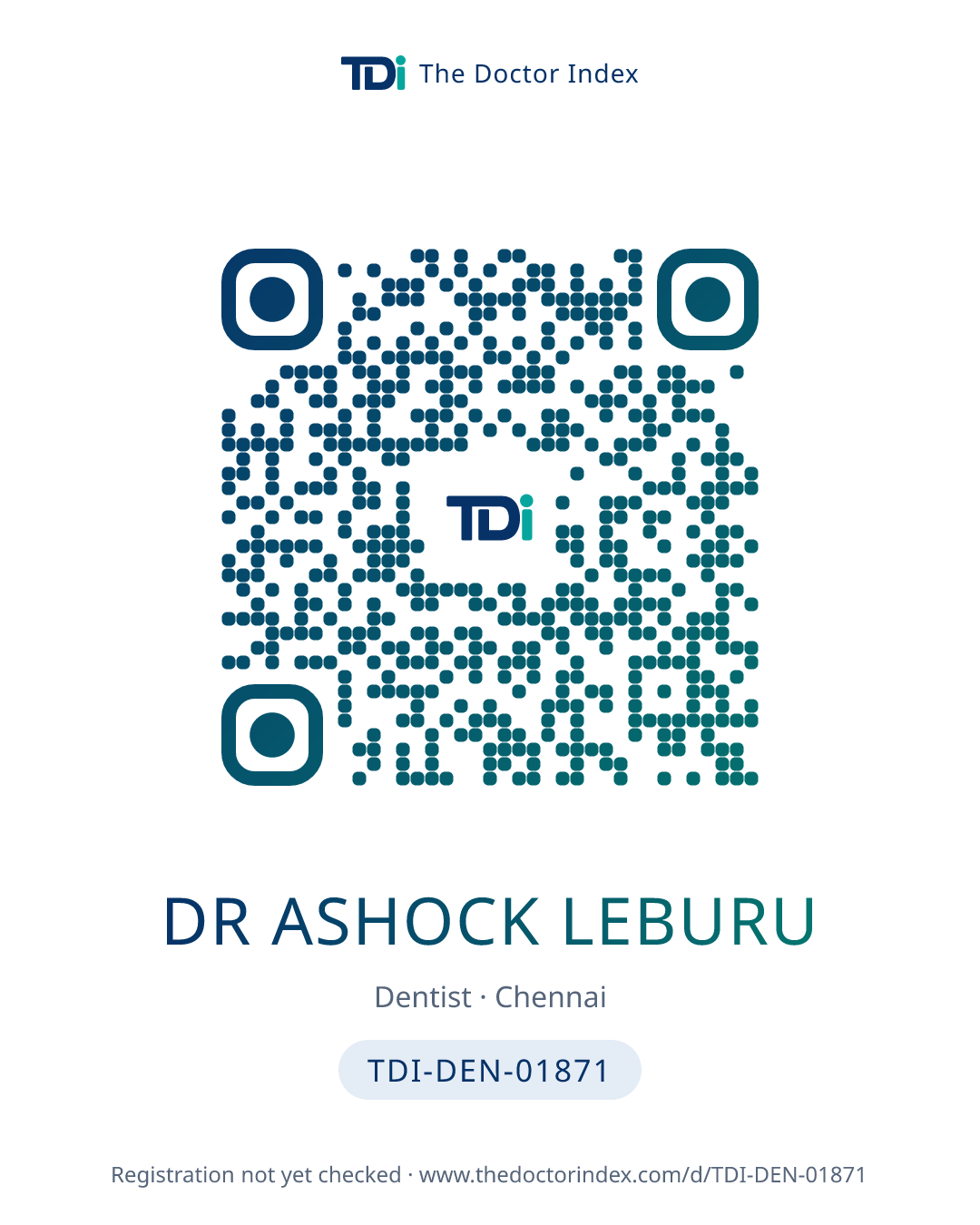 QR card for Dr Ashock Leburu, TDI-DEN-01871