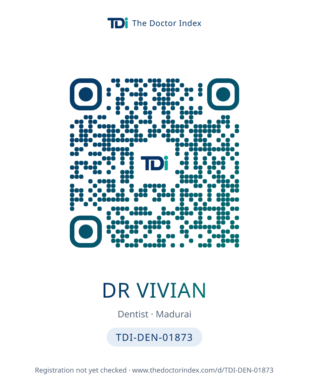 QR card for Dr Vivian, TDI-DEN-01873