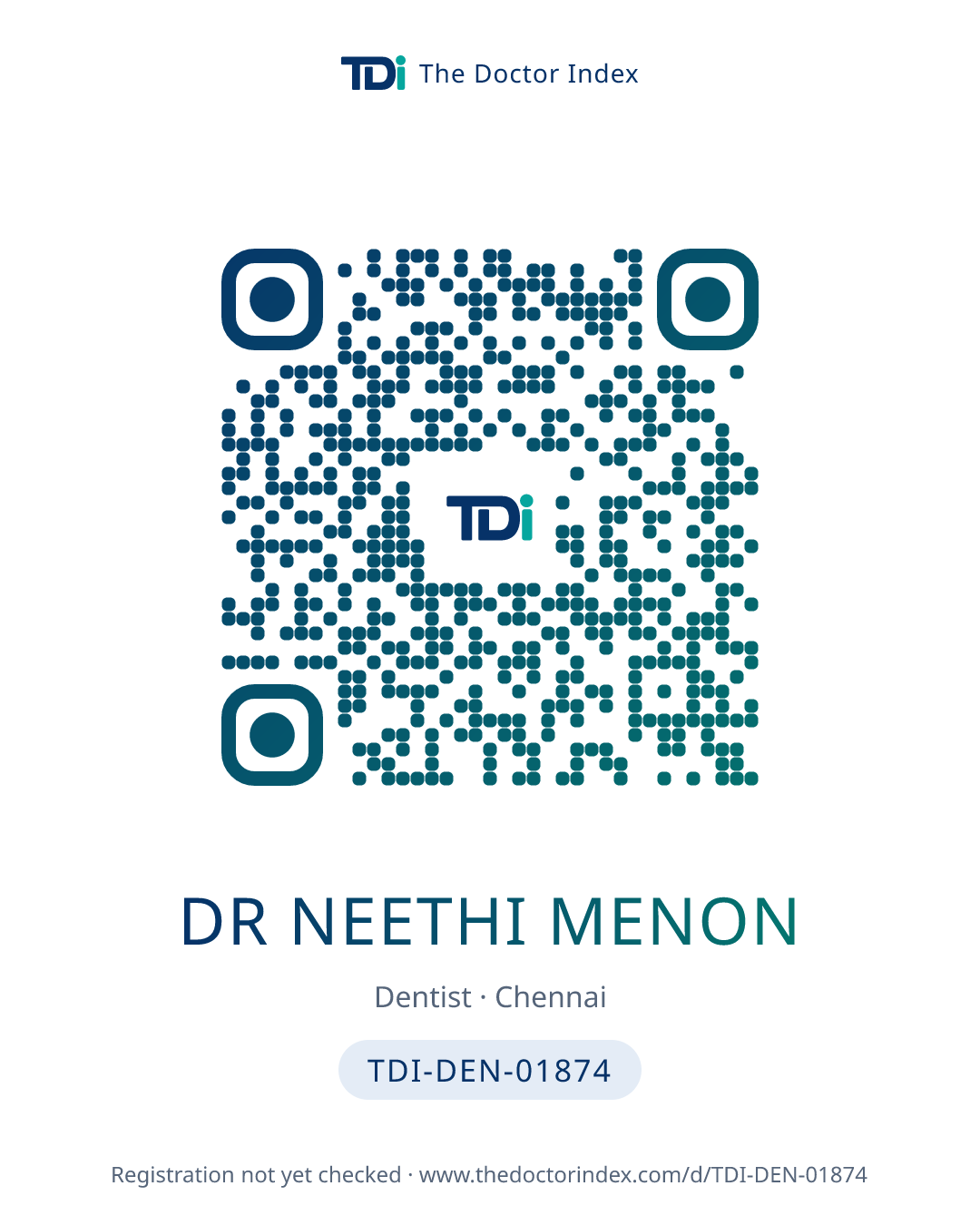 QR card for Dr Neethi Menon, TDI-DEN-01874