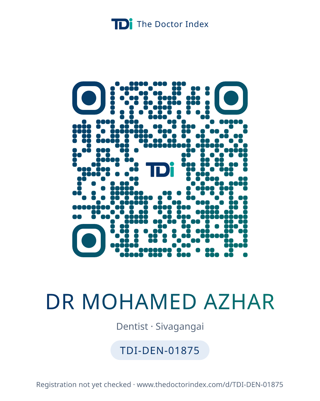 QR card for Dr Mohamed Azhar, TDI-DEN-01875