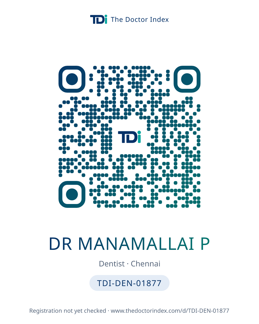 QR card for Dr Manamallai P, TDI-DEN-01877