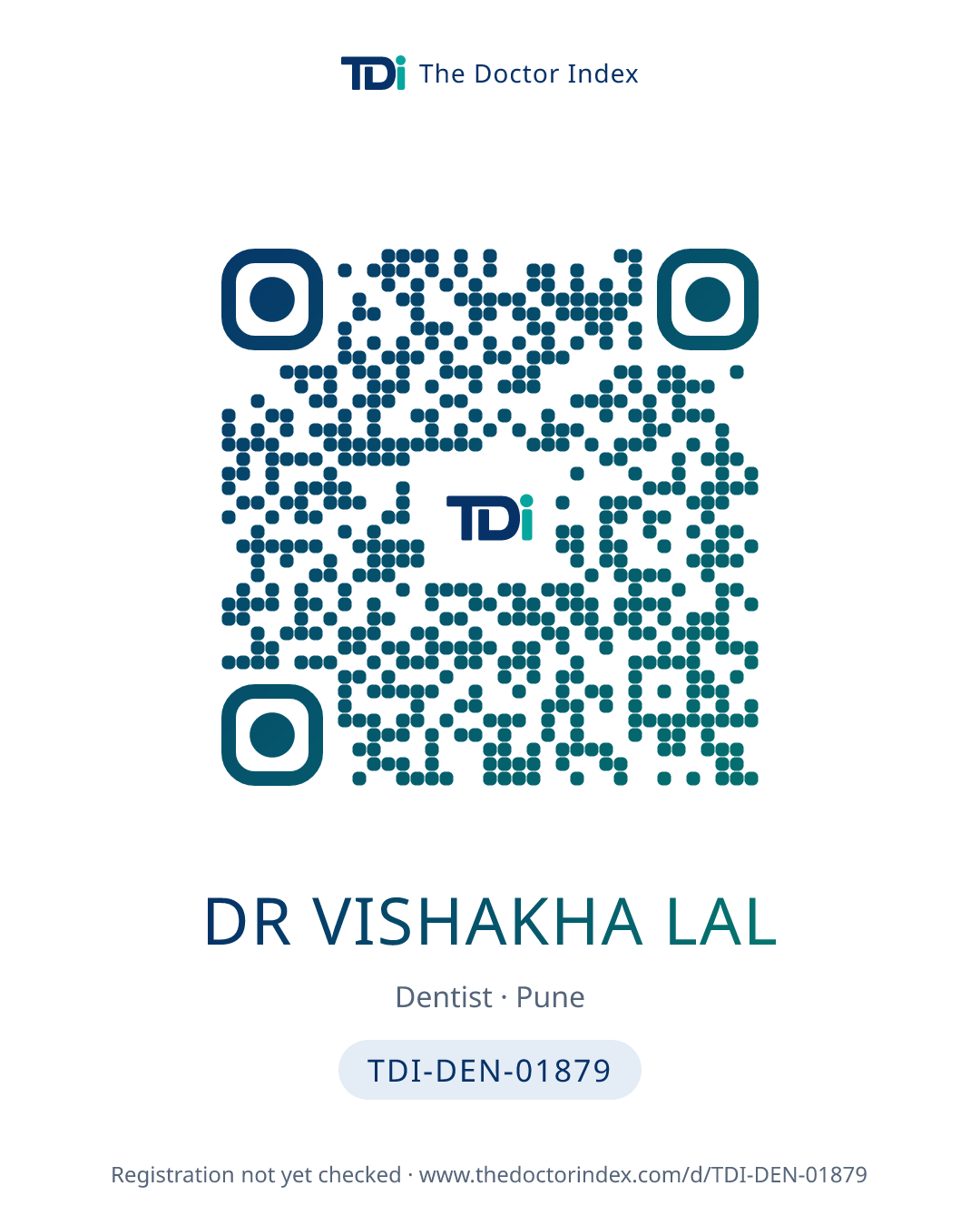 QR card for Dr Vishakha Lal, TDI-DEN-01879
