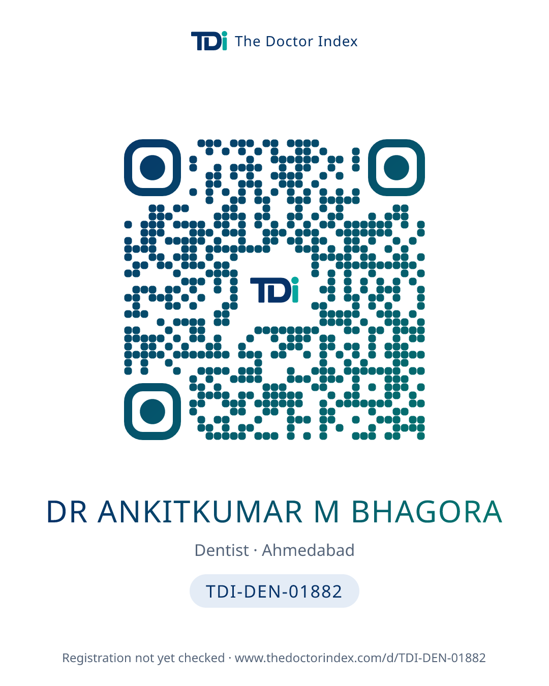 QR card for Dr Ankitkumar M Bhagora, TDI-DEN-01882