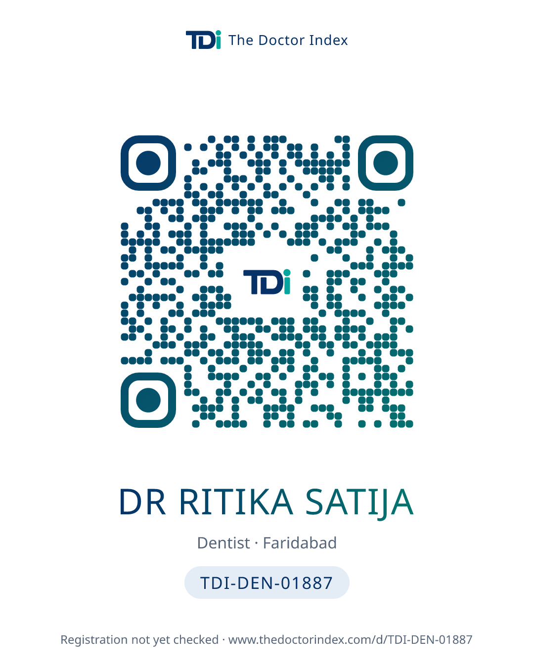 QR card for Dr Ritika Satija, TDI-DEN-01887