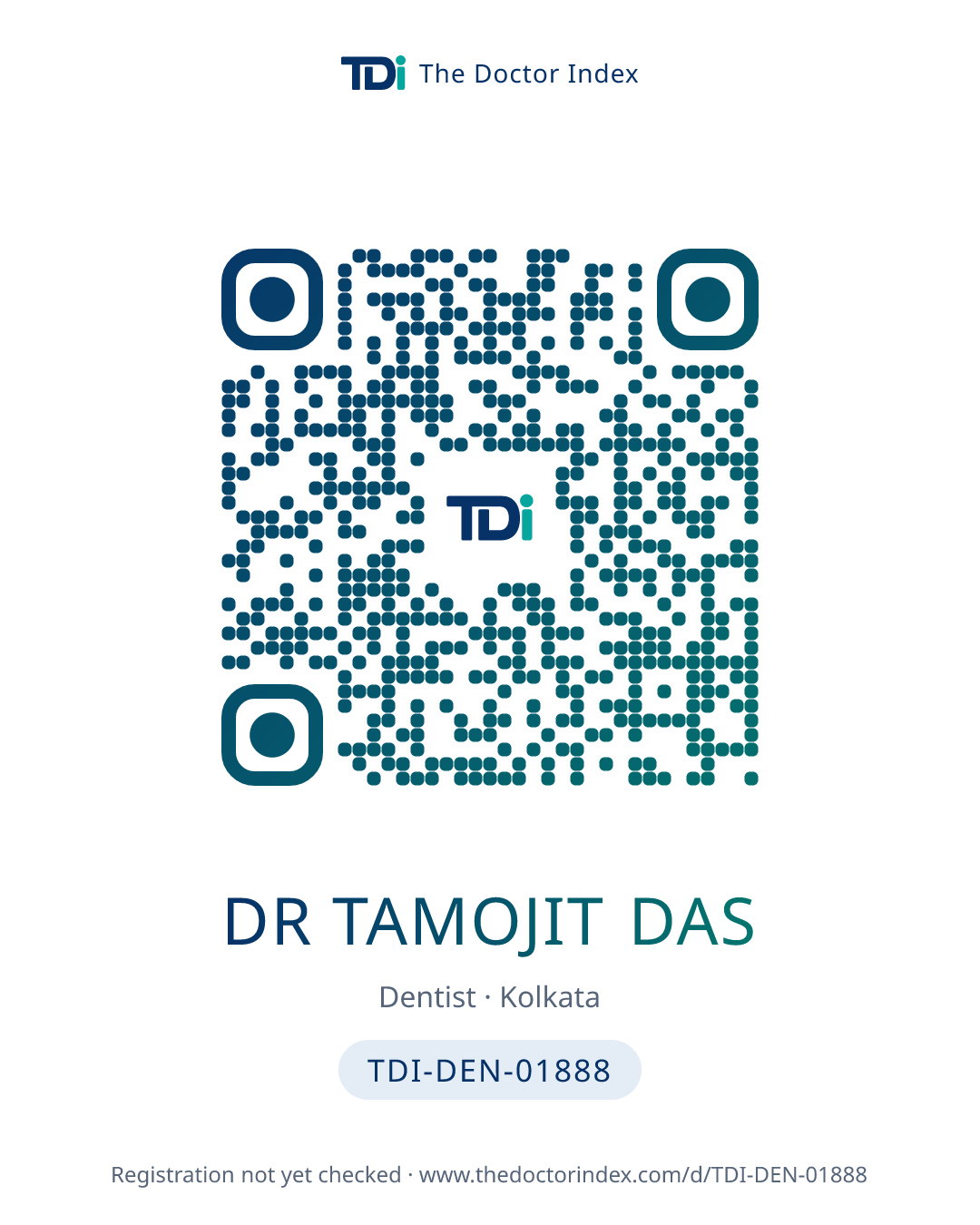 QR card for Dr Tamojit Das, TDI-DEN-01888