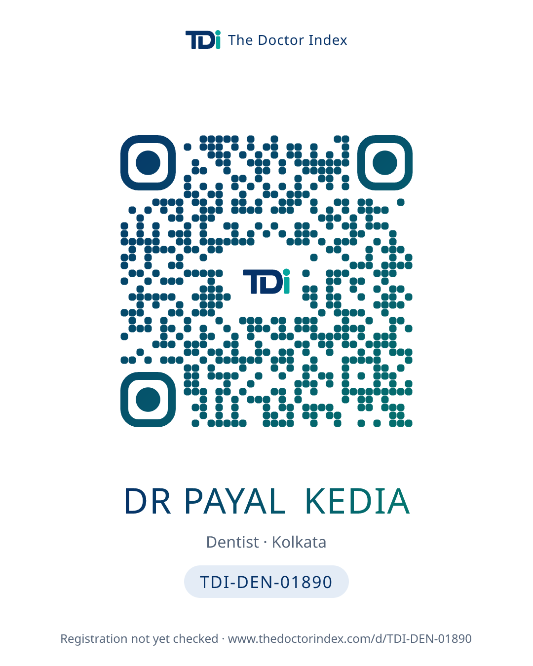 QR card for Dr Payal Kedia, TDI-DEN-01890