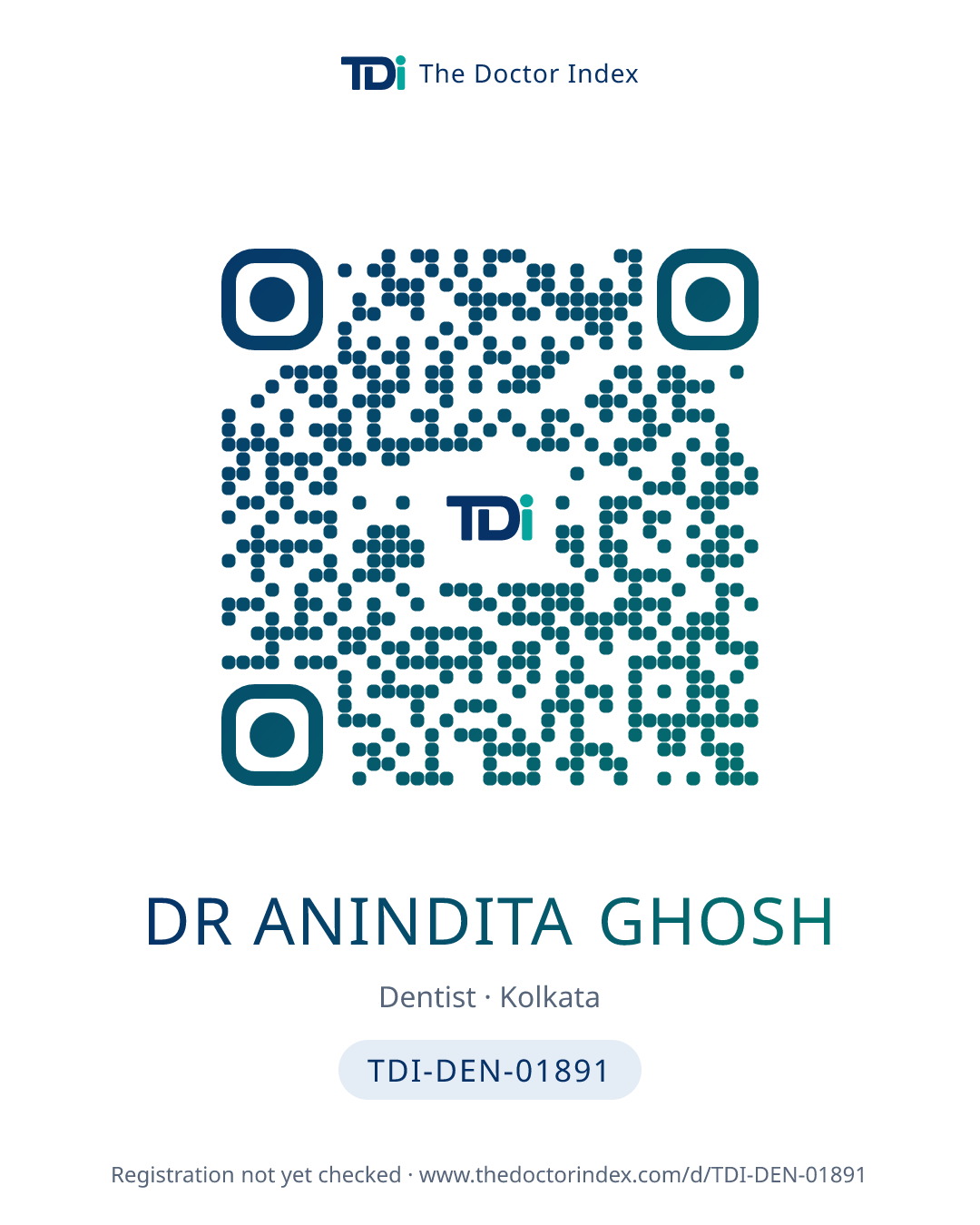 QR card for Dr Anindita Ghosh, TDI-DEN-01891