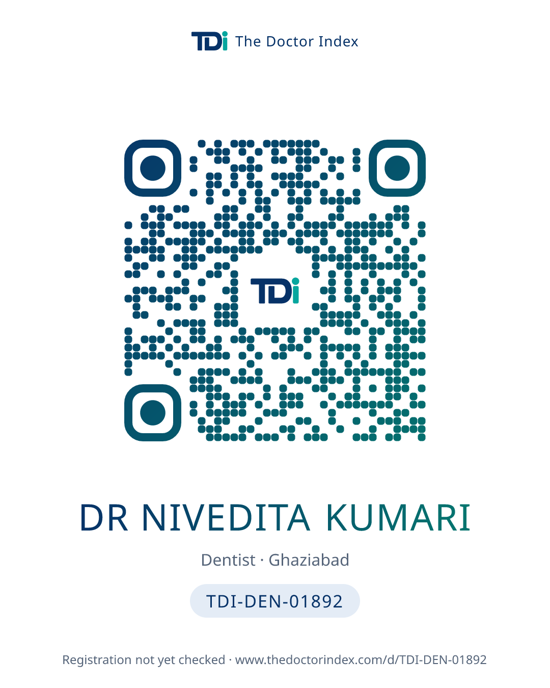QR card for Dr Nivedita Kumari, TDI-DEN-01892