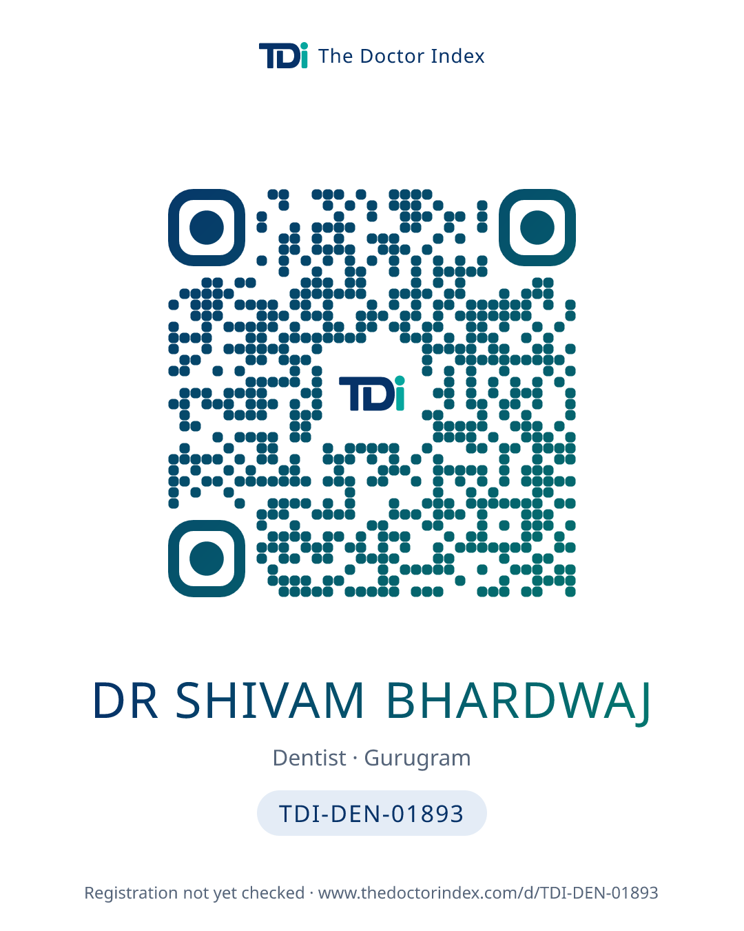 QR card for Dr Shivam Bhardwaj, TDI-DEN-01893