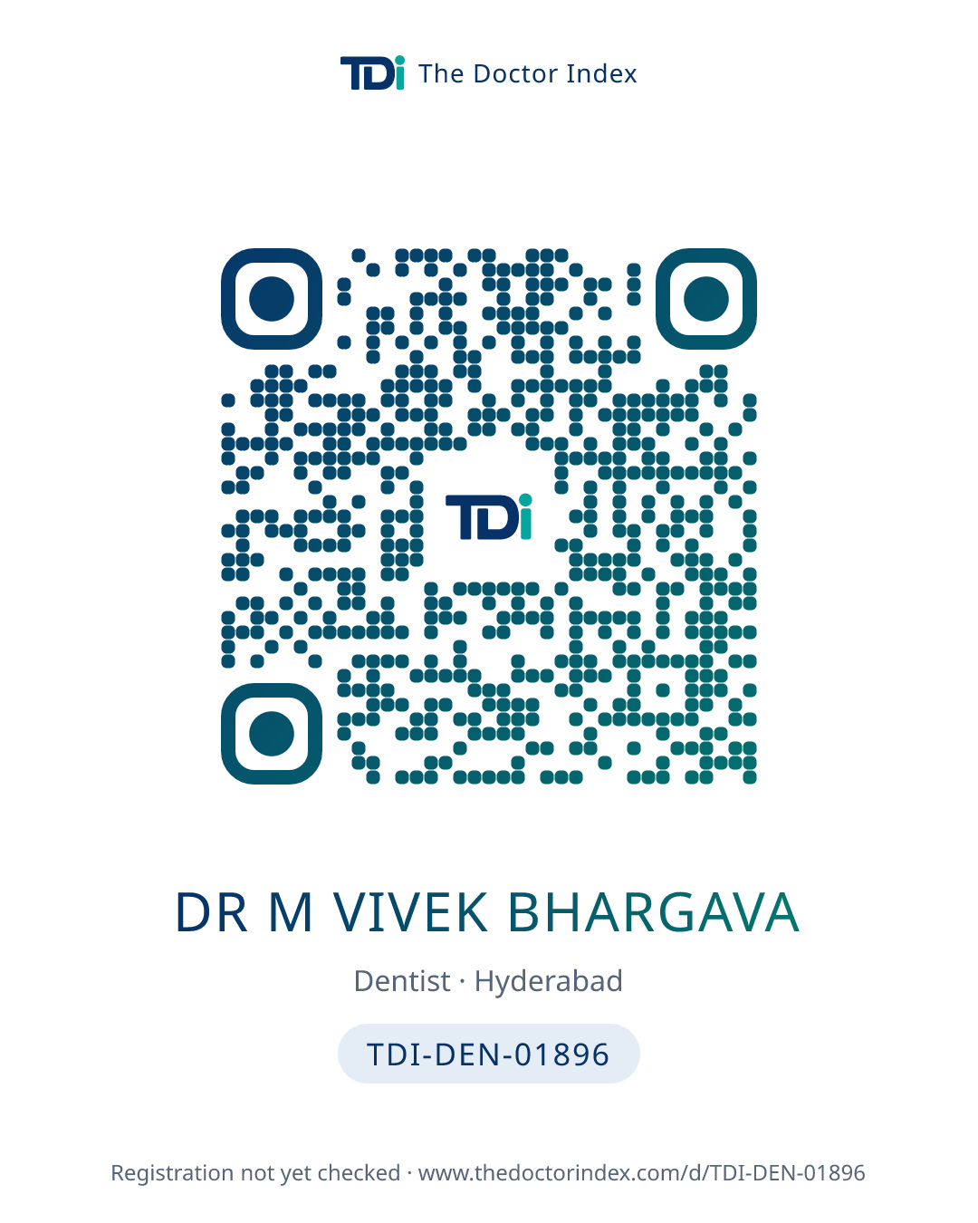 QR card for Dr M Vivek Bhargava, TDI-DEN-01896