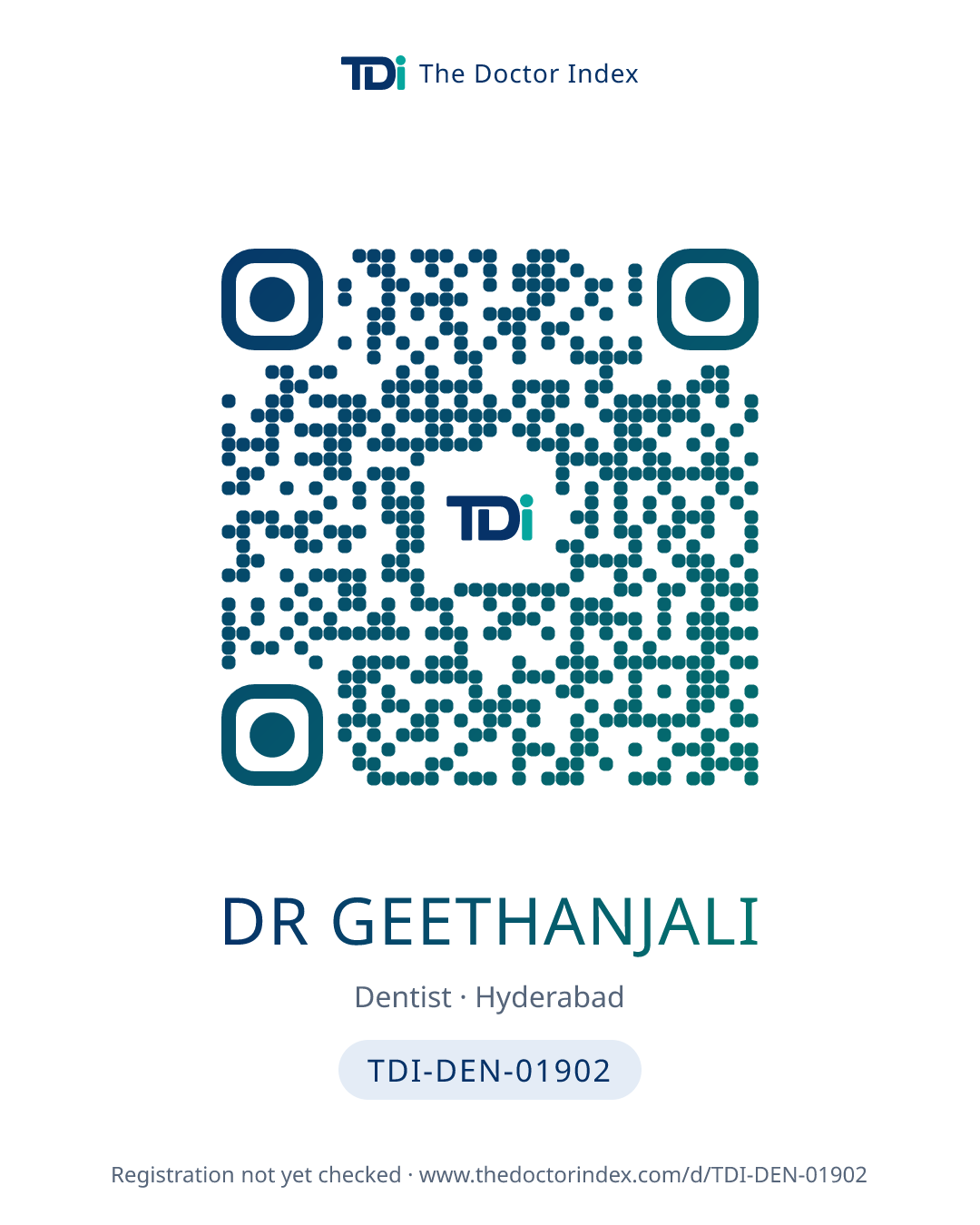 QR card for Dr Geethanjali, TDI-DEN-01902