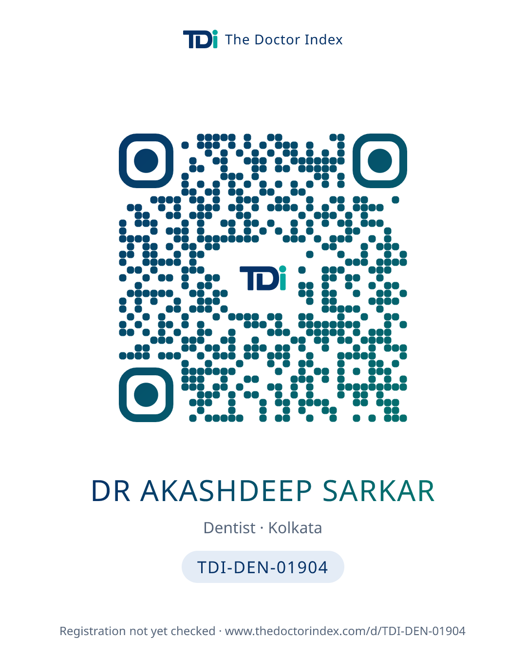 QR card for Dr Akashdeep Sarkar, TDI-DEN-01904