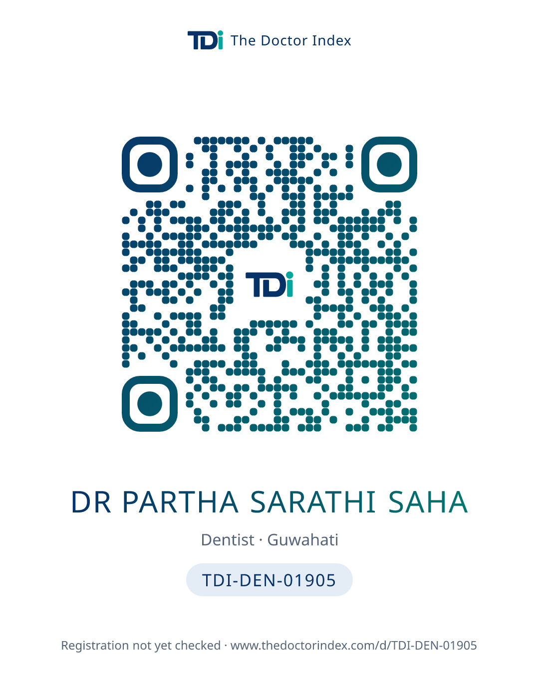 QR card for Dr Partha Sarathi Saha, TDI-DEN-01905