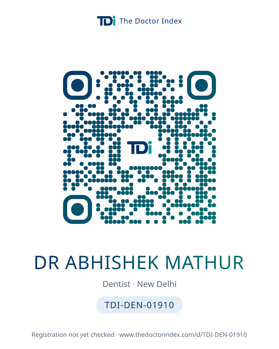 QR card for Dr Abhishek Mathur, TDI-DEN-01910